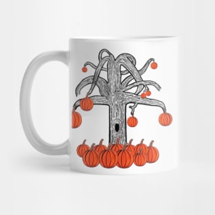 Simple Dark Tree With Pumpkins, Spooky Tree With Pumpkins Mug